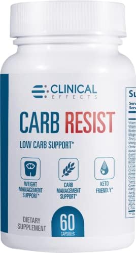 Clinical Effects Carb Resist - Carb Blocker with Vitamin C - 60 Capsules (Капсулы) - Ideal for Keto or Low Carb Lifestyle - Supports Heart Health and Weight Management - Plant-Based Clinical Effects