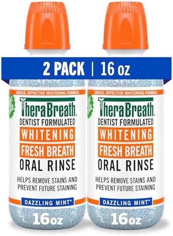 TheraBreath Whitening Mouthwash, Dazzling Mint, Dentist Formulated, 16 Fl Oz (2-Pack) TheraBreath