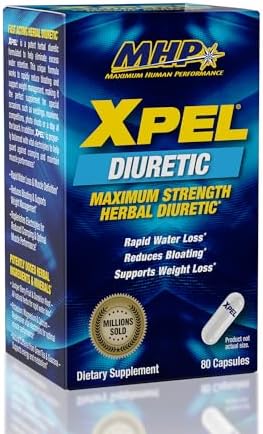 MHP Xpel Maximum Strength Diuretic Water Pills, for Water Retention Relief, Weight loss Support, with Vitamin B-6 Potassium Dandelion Root, 80 Capsules (Капсулы) Maximum Human Performance