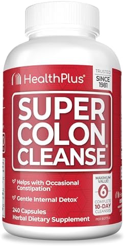 Health Plus Super Colon Cleanse 10 Day Gentle Gut Cleanse Detox, Psyllium Husk, Probiotics for Constipation Relief & Digestive Support, 60 Capsules (Капсулы) Health Plus