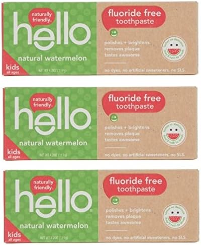 Hello Oral Care Kids Fluoride Free Toothpaste Natural Watermelon 4.2 Oz (Pack of 3) GLOBAL