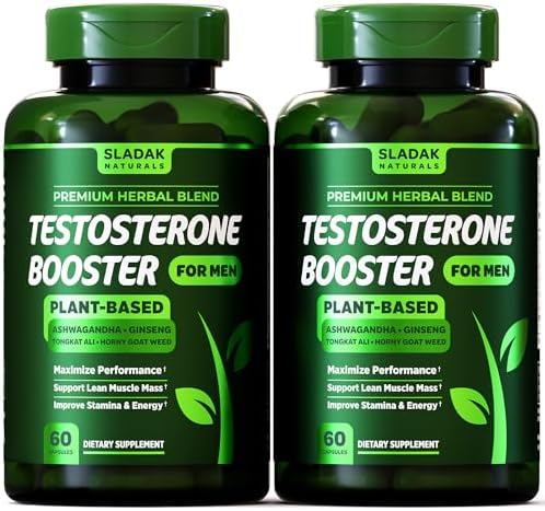 Testosterone Booster Supplement for Men - Male Enhancing Test Boost - Ashwagandha, L-Arginine, Tongkat Ali, Tribulus + More - Workout, Build Muscle, Strength, Energy & Performance - 2 Month Supply SLADAK NATURALS ㅤ