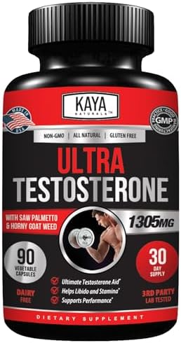 Kaya Naturals Ultra Testosterone - Men's Testosterone Booster with Tongkat Ali, Horny Goat Weed, Tribulus - Natural Workout Supplement for Energy, Stamina, and Strength Booster - 90 Count Kaya Naturals