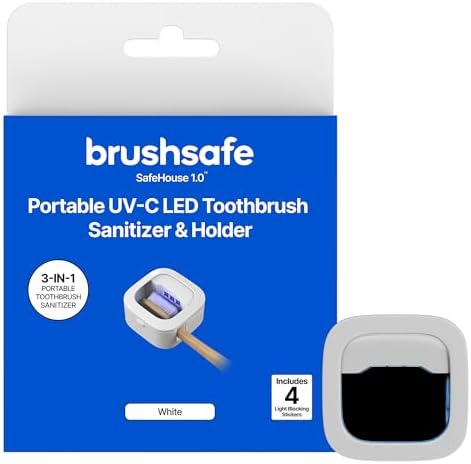 SafeHouse Portable UV-C Toothbrush Sanitizer & Holder - Rechargeable Travel Case for Manual & Electric Toothbrushes - Universal Toothbrush Head Cover - Travel Toothbrush Holder Brush Safe