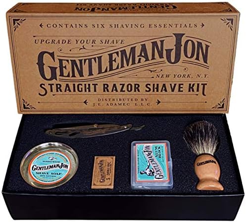 Straight Razor Shaving Kit | Vintage Wet Shave Grooming Set for Men - Includes: Straight Edge Razor, Hair Shaving Brush, Alum Block, Shave Soap, Bowl & Double Edge Razor Blades Gentleman Jon