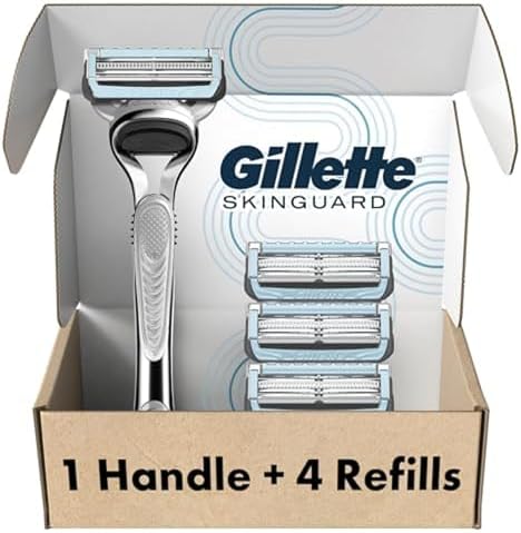 Gillette SkinGuard Razors for Men, 1 Gillette Razor, 4 Razor Blade Refills, Designed for Men with Skin Irritation and Razor Bumps Gillette