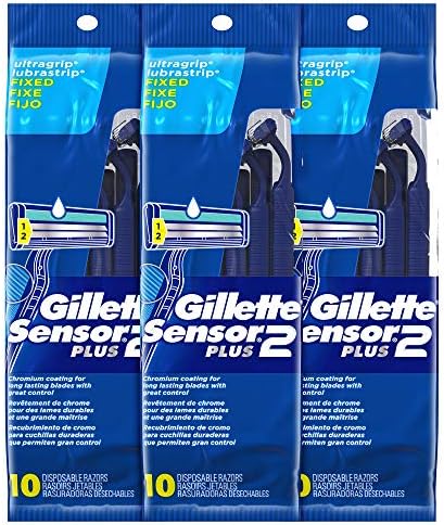 Gillette Sensor2 Plus Fixed Men's Disposable Razor, 10 Count (Pack of 3) Blue Gillette