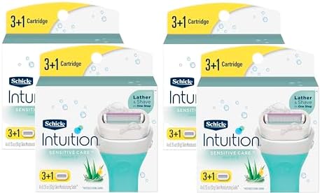 Schick Intuition - Sensitive Care Aloe & Vit. E - Lather & Shave in One Step - Moisturizes During Shaving (4 Count (Pack of 4) 16 Refill Cartridges) Schick