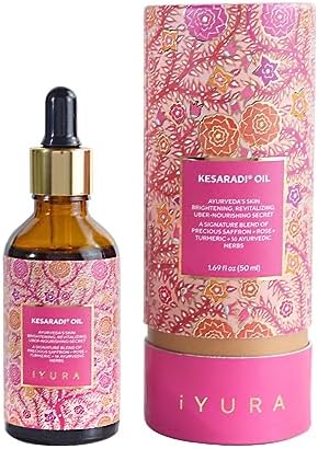 iYURA Kesaradi Face Oil - 5000-year-old Recipe with Exotic Saffron, Turmeric & Rose – For Visibly Brighter Skin - 100% Natural Ayurvedic Face Moisturizer for Dry, Sensitive Skin, 1.69 fl oz (Жидкие унции) The Ayurveda Experience