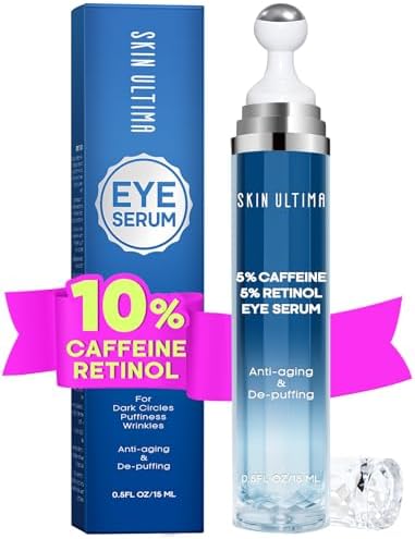 5% Caffeine and 5% Retinol Eye Serum for Dark Circles, Hyaluronic Acid and Niacinamide Eye Cream (Крем) anti aging, under Puffy eye bags and wrinkles, skin care, 360 Massage Ball Roller SKIN ULTIMA