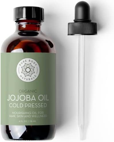 Pure Body Naturals Organic Jojoba Oil, 4 Fl Oz - 100% Pure, Organic, Cold Pressed Jojoba Oil for Skin, Face, Nails and Hair Growth - Carrier Oil for Mixing Essential Oils Pure Body Naturals