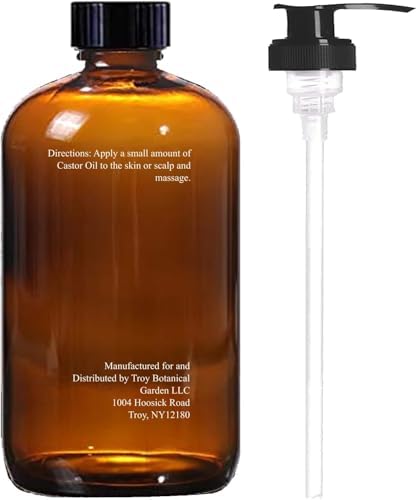 Castor Oil 16 Fl Oz (Glass Bottle) - Camelia Japonica + Rosemary - A Huge Glass Bottle with a Pump - 100% Pure and Natural, Cold Pressed, and Hexane-Free - Hair Oil, Body Oil Essentially KateS