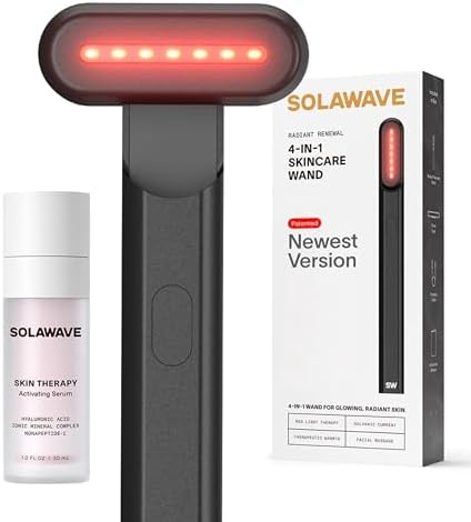 Solawave 4-in-1 Radiant Renewal Facial Wand & Skin Therapy Serum Bundle | Red Light Therapy for Face and Neck | Galvanic Skincare Wand & Massager | Anti-Aging Wrinkle Reduction | Solawave Original SolaWave