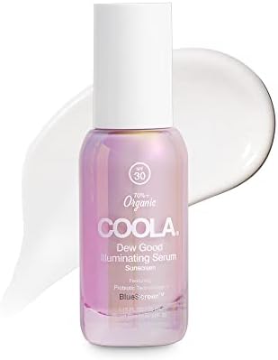 COOLA Organic Dew Good Illuminating Probiotic Serum with SPF 30, Dermatologist Tested Sunscreen with Plant-Derived BlueScreen Digital De-Stress Technology, 1.15 Fl Oz Coola