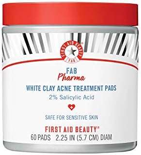 First Aid Beauty FAB Pharma White Clay Acne Treatment Pads 2% Salicylic Acid, Treatment for Breakouts, Whiteheads, Blackheads and Acne First Aid Beauty