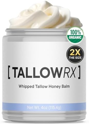 4 OZ 100% Organic Whipped Beef Tallow and Honey Balm - Tallow and Honey Balm - Beef Tallow for Face - Tallow and Honey Balm For Face - Beef Tallow Skin Care - Beef Tallow For Face TALLOWRX