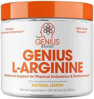 Genius L-Arginine Nitric Oxide Powder (Порошок) - Fermented L- Arginine Nutritional Supplements & Nitric Oxide Booster - Pre Workout, Natural Muscle Builder - 30 Servings (Порции), Lemon The Genius Brand