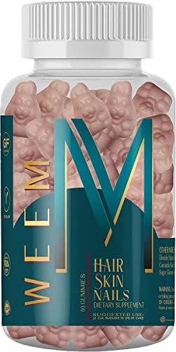 WEEM Hair Skin and Nails Gummies (Жевательные конфеты) - Supports Healthy Hair - Vegan biotin Vitamins for Women & Men Supports Faster Hair Growth, Stronger Nails, Healthy Skin, Extra Strength (1) WEEM