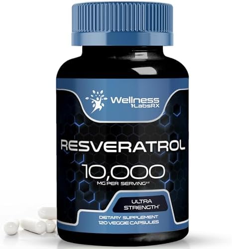 Resveratrol 10000mg Organic Capsules (Капсулы) - 120 Count - Japanese Knotweed Extract Resveratrol Supplement | Healthy Aging, Heart & Brain Health Support - Potent Complex, Vegan, Non-GMO, Gluten-Free WELLNESS LABSRX