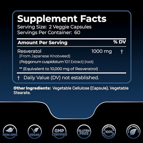 Resveratrol 10000mg Organic Capsules (Капсулы) - 120 Count - Japanese Knotweed Extract Resveratrol Supplement | Healthy Aging, Heart & Brain Health Support - Potent Complex, Vegan, Non-GMO, Gluten-Free WELLNESS LABSRX