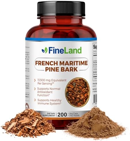 FineLand French Maritime Pine BARK 30:1 Extract Max Strength, 450 mg Per Capsule, Antioxidant, 200 Veggie Caps (Вегетарианские капсулы) for 200 Days, 100% Natural FineLand