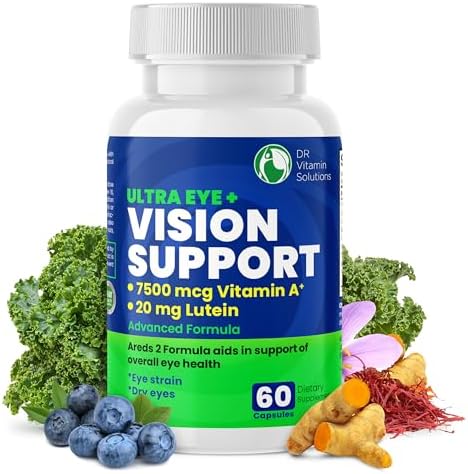 Vision Support Eye Vitamins for Macular Health | Supplements with Lutein, Zinc, Vitamin A & Bilberry | Areds 2 Formula for Red & Dry Eyes, Sight Care (1 Bottle, 60 Capsules (Капсулы)) DR VITAMIN SOLUTIONS