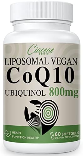 Liposomal CoQ10 800mg Ubiquinol Softgel, Max Absorption Ubiquinol Coenzyme Q10, Ubiquinol CoQ10 Supplement for Antioxidant, Heart Function & Energy Production, Pure CoQ10 800mg, 60 Vegan Softgels (Мягкие капсулы) Ciaceae