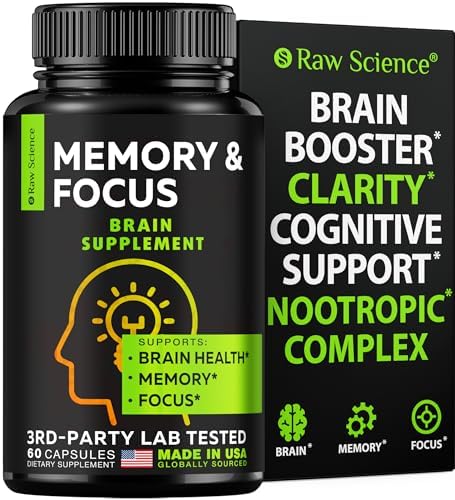 Nootropics Brain Supplements for Memory & Focus with Huperzine A, Phosphatidylserine, DMAE - Brain Health Support: GABA, Choline, DHA, Bacopa Monnieri, Memory Supplement for Brain Support, 60 Capsules (Капсулы) S RAW SCIENCE