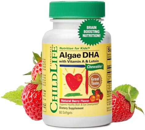 ChildLife Essentials Algae DHA for Kids - Omega 3 Supplement & Fish Oil Alternative - Algae Oil for Toddlers & Children - Natural Berry Flavor, 60 Chewable Softgels (Жевательные мягкие капсулы) ChildLife Essentials