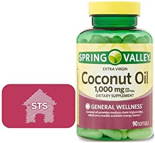 Spring Valley Extra Virgin Coconut Oil, Softgel Capsule, 1,000 mg, 90 Count + STS Sticker. STS Home