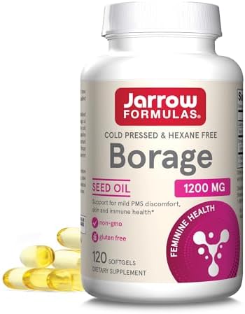 Jarrow Formulas Borage 1200 mg - 120 Softgels - Source of GLA - Borage Oil Supplement - For Skin Health & Immune System Support, Mild PMS Discomfort Support - Up to 120 Servings Jarrow Formulas