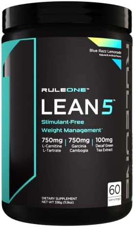 Rule 1 R1 Lean5, Blue Razz Lemonade - 11.9 oz (Унции) - Stimulant-Free Formula with CLA, Garcinia Cambogia Extract & Carnitine - 60 Servings (Порции) Rule 1 Proteins