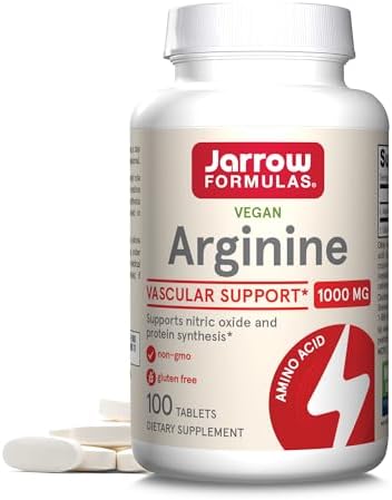 Jarrow Formulas Arginine 1000 mg, Dietary Supplement, Supports Nitric Oxide Production, Supports Protein Synthesis, 100 Tablets (Таблетки), Up to 100 Day Supply Jarrow Formulas