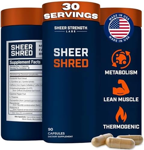 Sheer Strength Labs Thermogenic Capsaicin Supplements Premium Supplement for Men, Jitter Free Blend of Capsaicin, Rauwolscine, Forskohlii & L-Carnitine Supplement - 30SV Sheer Strength Labs