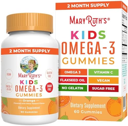 MaryRuth Organics Vegan Omega 3 Gummies (Жевательные конфеты) for Kids 2+, 2 Month Supply, Sugar Free, Omega 3 Supplement with Vitamin C, Flaxseed Oil, Immune Support, Essential Nutrient ALA, No Fish Taste, 60 Count MaryRuth Organics