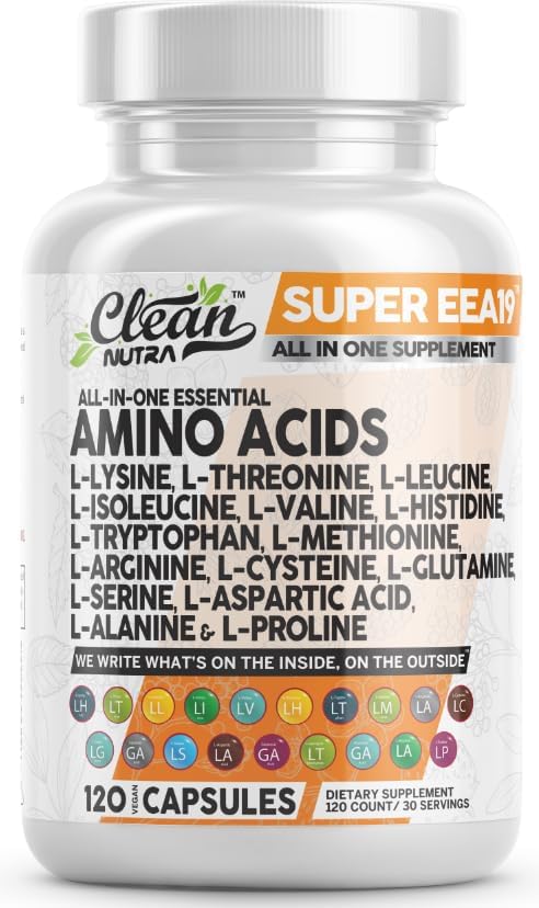 Amino Acids Supplement L-Lysine, L-Threonine, L-Leucine, Isoleucine, Valine, L-Histidine, L-Tryptophan, L-Methionine, L-Arginine, L-Cysteine, L-Glutamine, L-Serine, Aspartic Acid, Alanine, L-Proline Clean Nutraceuticals