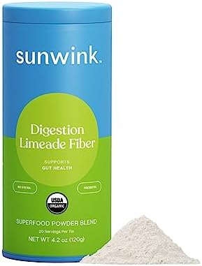 Sunwink Digestion Limeade Fiber Superfood Powder (Порошок) | Daily Fiber Powder for Digestion | Prebiotic Fiber Powder with Chicory Root, Burdock, Tangerine Peel | Supports Gut Health | 4.2 oz, 20 Servings (Порции) Sunwink