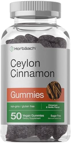 Horbaach Sugar Free Ceylon Cinnamon Gummies 2000mg | 50 Count | Vegan, Non-GMO, Gluten Free | Cinnamon & Vanilla Flavor Horbäach