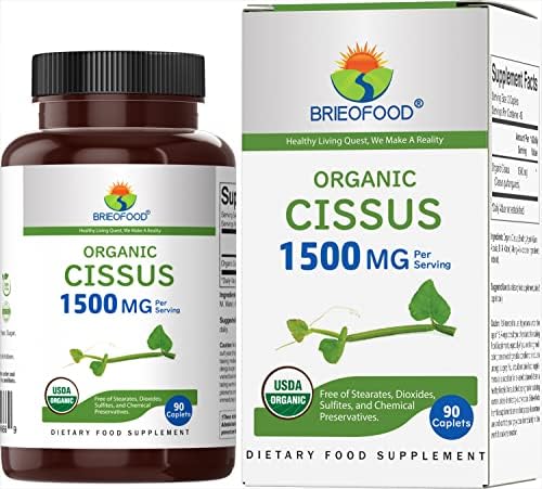 Brieofood Organic Cissus Quadrangularis 1500mg, 45 Servings (Порции), Vegetarian, Gluten Free, 90 Vegetarian Tablets (Вегетарианские таблетки) Brieofood