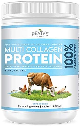 Multi Collagen Hydrolyzed Protein Powder (Порошок) (16oz) - Types I, II, III, V & X - Grass Fed Bovine (Peptan®), Wild Caught Marine, Free Roaming Chicken & Eggshell Collagen Peptides, Non-GMO, GF. Revive Naturals