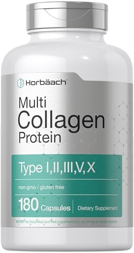 Horbäach Multi Collagen Protein 2000 mg | 180 Capsules (Капсулы) | Hydrolyzed Collagen Type I, II, III, V, X | Keto & Paleo Friendly, Non-GMO, Gluten Free Supplement Horbäach