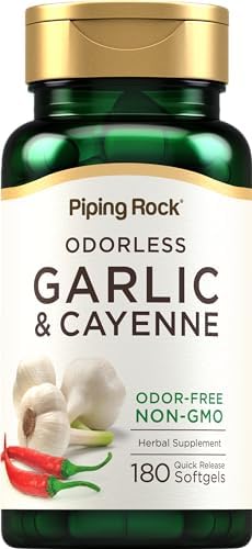 Piping Rock Odorless Garlic and Cayenne Supplement | 180 Softgels (Мягкие капсулы) | 1000mg | Non-GMO, Gluten Free Piping Rock