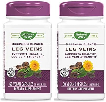 Nature's Way Leg Veins Premium Blend of Horse Chestnut, Butcher's Broom, Cayenne Pepper, Dandelion, Prickly Ash and Grape Seed Plus Vitamin C Dietary Supplement (60 Vegan Capsules (Веганские капсулы)) GUKANUYI