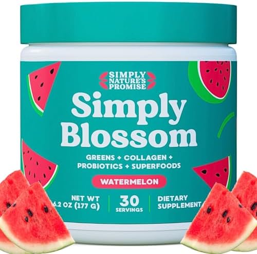 Blossom Nutrition Daily Greens & Superfood Powder (Порошок) + Collagen + Probiotics for Women's Digestive Health & Bloating Relief. Help Your Health Bloom - 30 Day Supply - Watermelon Simply Nature's Promise