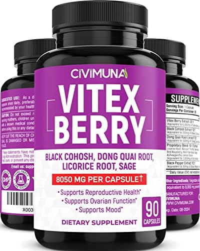 Vitex Berry Extract Capsules (Капсулы) | 8050mg | 90 Capsules - 3 Months Supply | Vitex Berry, Black Cohosh Root, Dong Quai Root CIVIMUNA