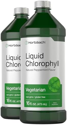 Horbäach Chlorophyll Liquid Drops 100mg | 32 oz (2 x 16 oz Bottles) | Natural Peppermint Flavor | Vegetarian, Non-GMO, and Gluten Free Formula Horbäach