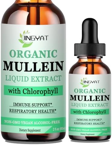 Mullein Drops (Капли) for Lungs | Powerful Mullein Leaf Extract with Chlorophyll, Vitamin C, Cinnamon for Immune Support, Detox & Respiratory Support, Bronchial Support | Non-GMO, Kosher, Gluten-Free JINGYAT