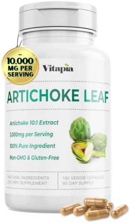 Organic Artichoke Leaf Extract 10,000mg for Healthy Digestion, Liver Health & Functions, Antioxidant Support - 10:1 Ratio & 180 Veggie Capsules (Капсулы на растительной основе) - Non-GMO, Gluten-Free, Vegan-Friendly Vitapia