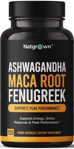 Natgrown Ashwagandha Maca Root Fenugreek Extract Capsules (Капсулы) Supplement for Men & Women - Vegan Pills - (120 Count) Natgrown