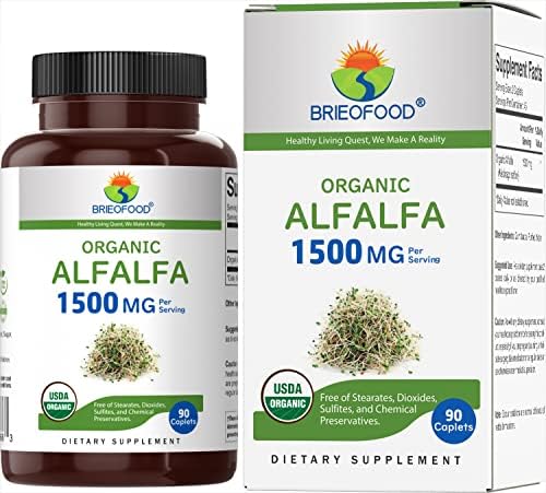 Brieofood Organic Alfalfa 1500mg, 45 Servings (Порции), Vegetarian, Gluten Free, 90 Vegetarian Tablets (Вегетарианские таблетки) Brieofood